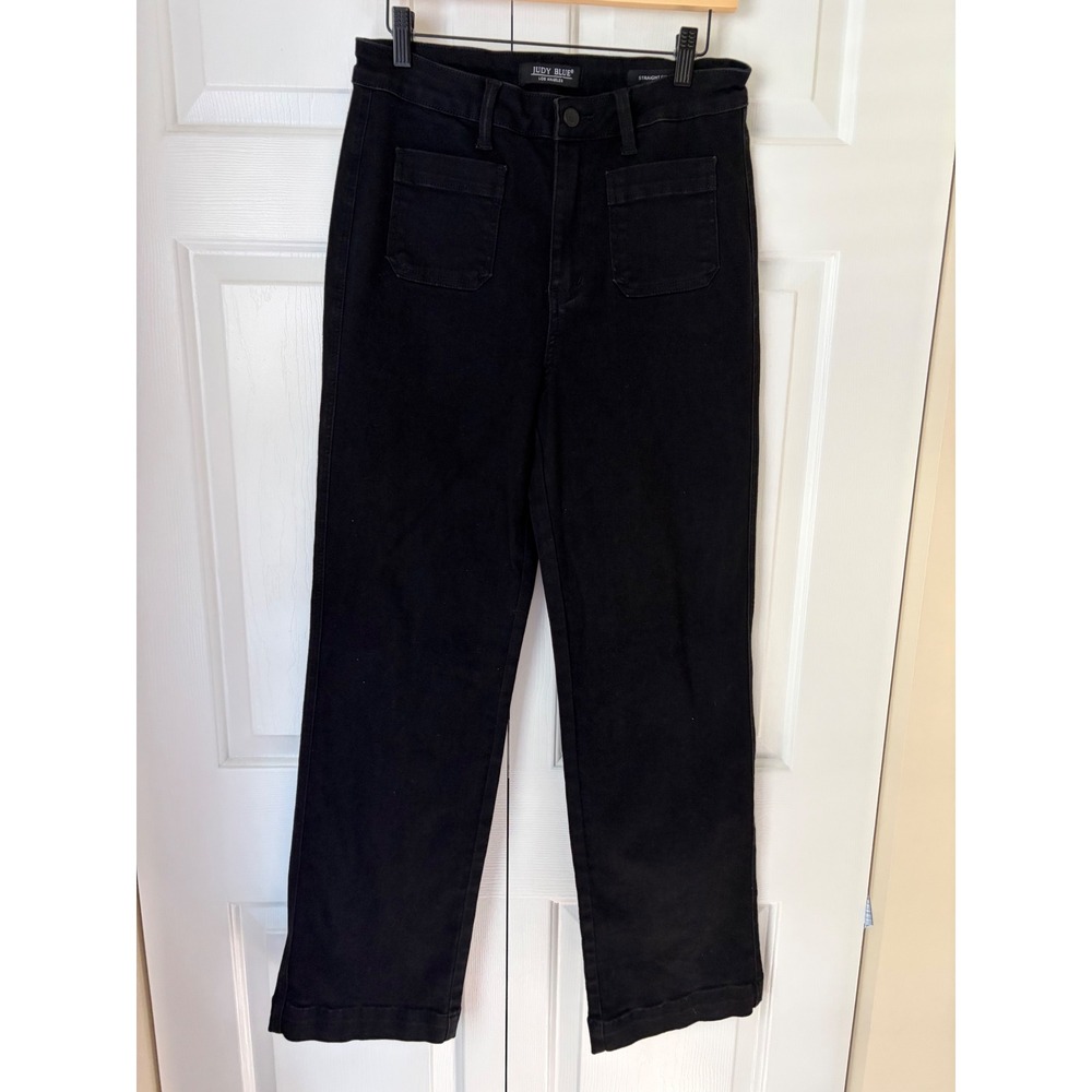 Judy Blue Straight Fit Jeans Women 11/30 Black Patch Pocket High Rise JB88827